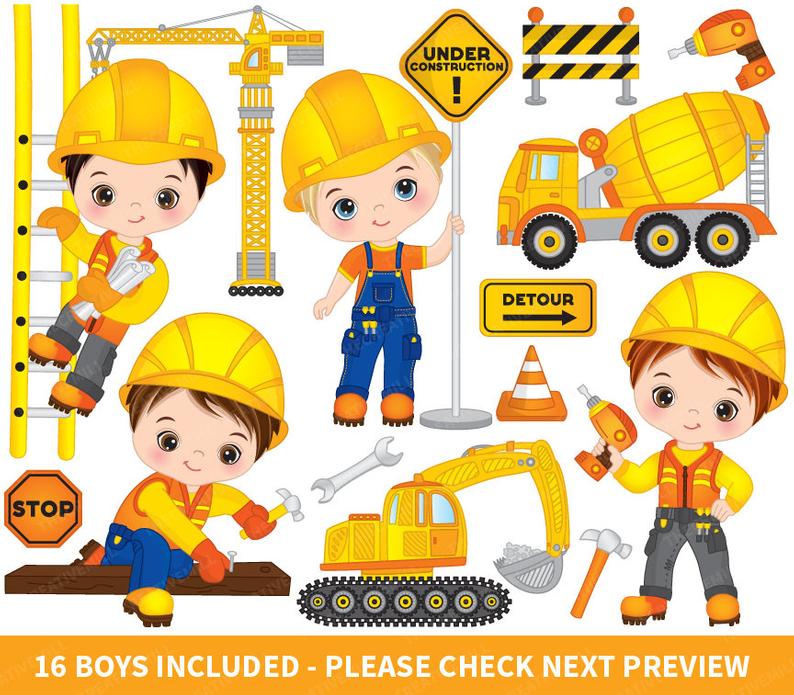 794x695 Construction Boys Clipart Vector Construction Clipart Boys Etsy