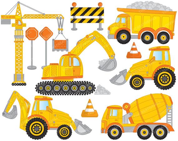 570x451 Construction Clipart Vector Construction Clipart Crane Etsy