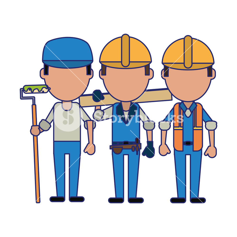 1000x1000 Construction Workers With Tools Avatars Vector Illustration