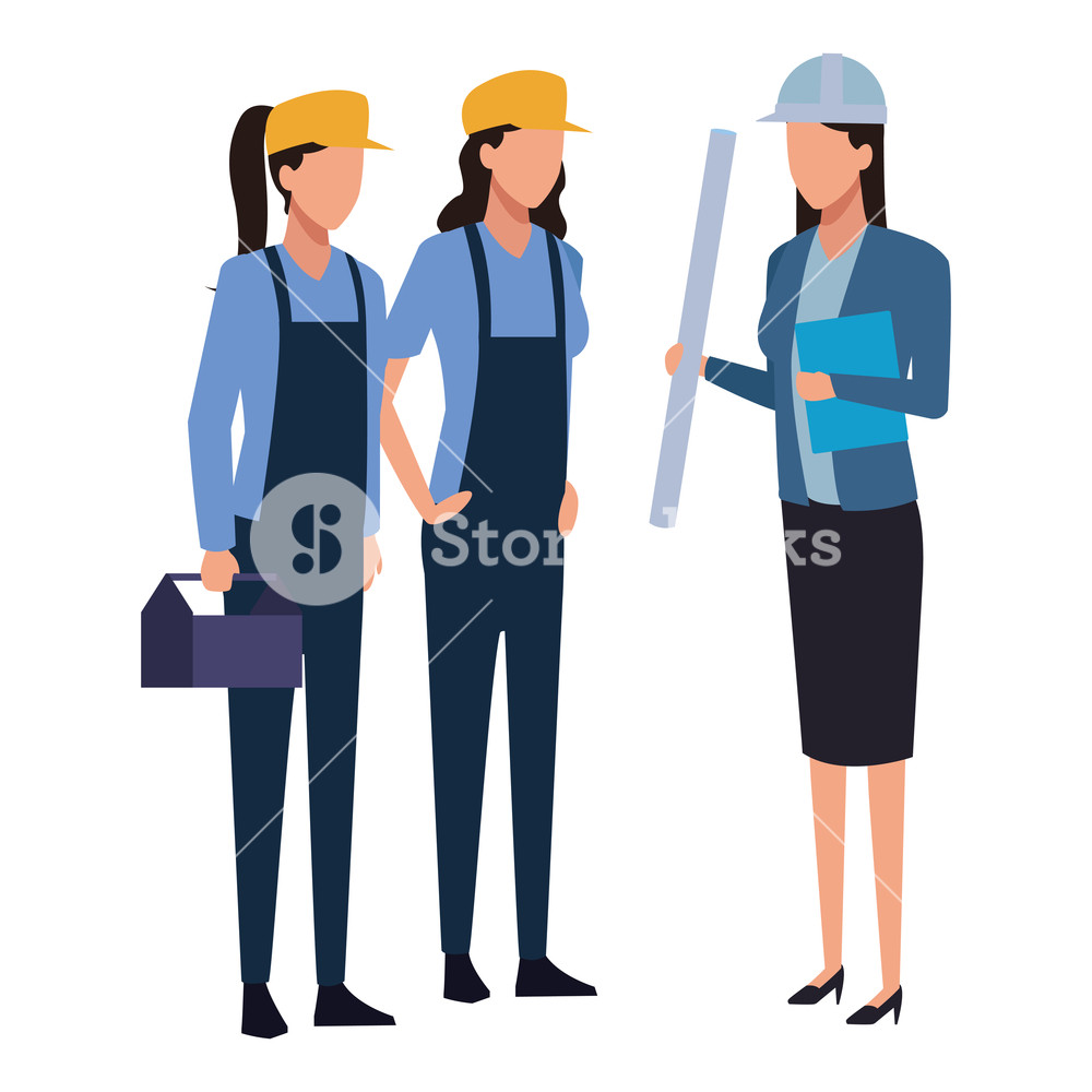 1000x1000 Women Architect And Construction Worker With Toolbox Vector