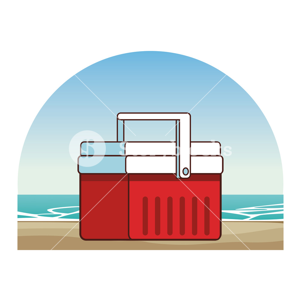 1000x1000 Cooler Container Cartoon In The Beach Cartoons Vector Illustration