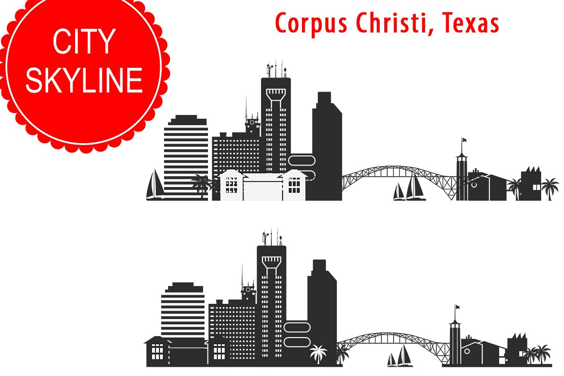 1158x772 Corpus Christi Texas City Vector Skyline, Silhouette Usa