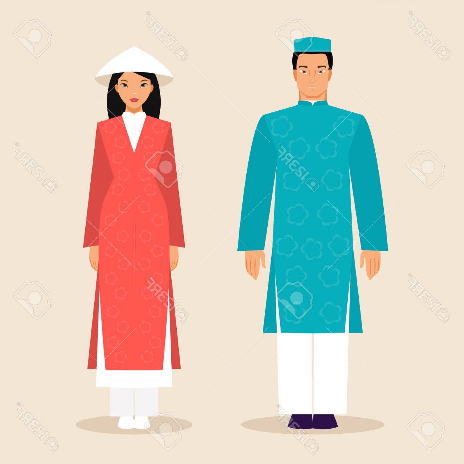 1560x1560 Photostock Vector Man And Woman In Traditional Costumes Of Vietnam