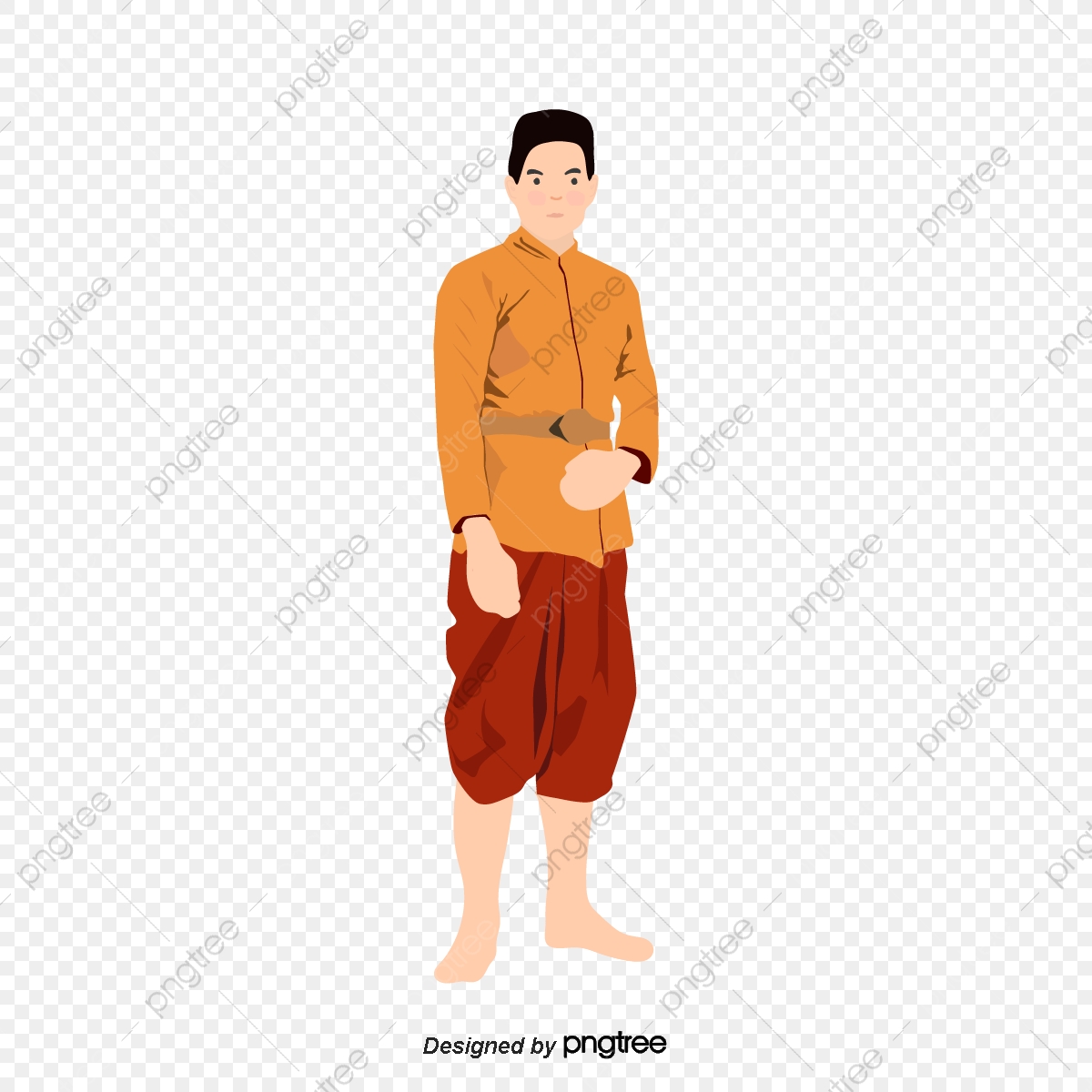 1200x1200 Thai Costume, A Man, The Dress An Orange Shirt Png And Vector