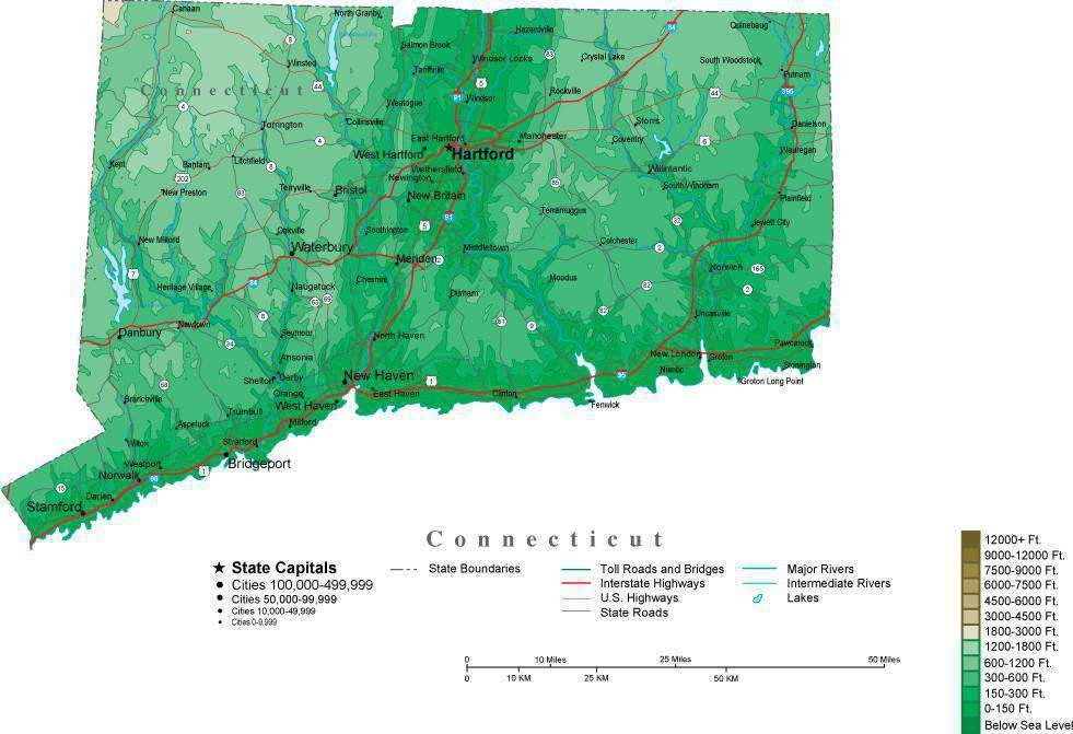 981x671 Connecticut Contour Map In Adobe Illustrator Digital Vector Format