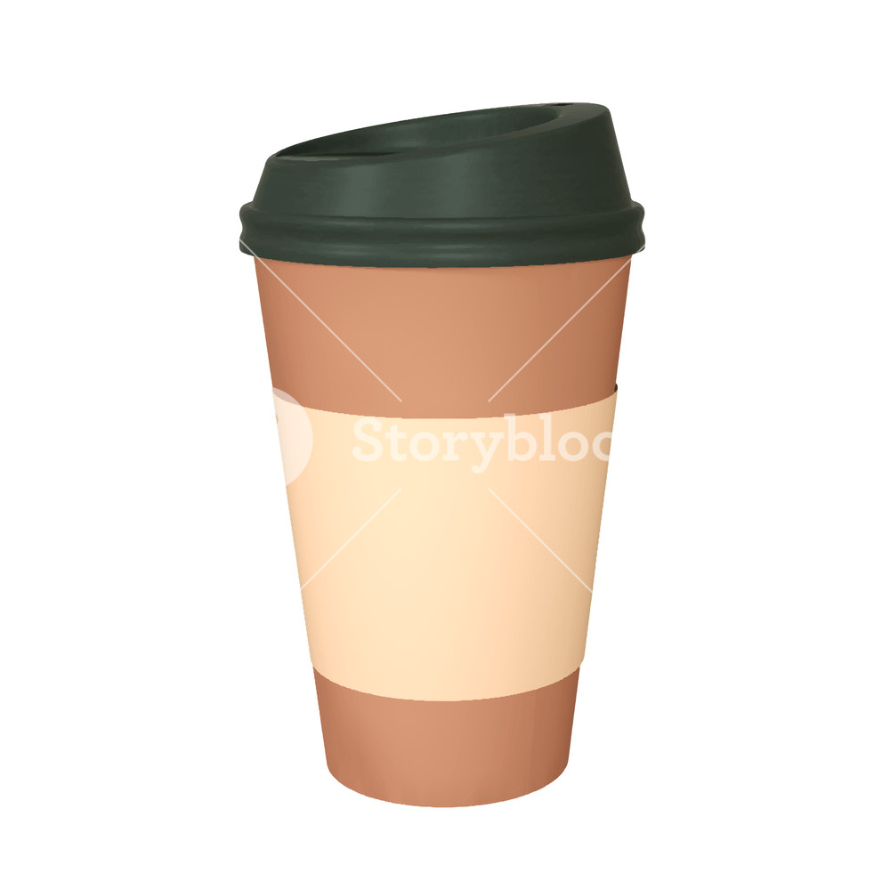 1000x1000 Realistic Paper Coffee Cup With Black Cap And Cup Holder Isolated