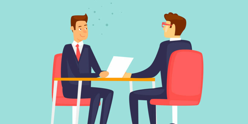800x400 Interviewing, Job Search Flat Design Vector Illustration