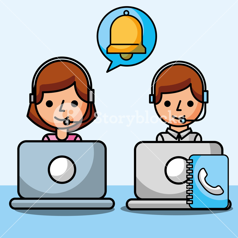 1000x1000 Operator Woman And Man Using Laptop Customer Service Vector