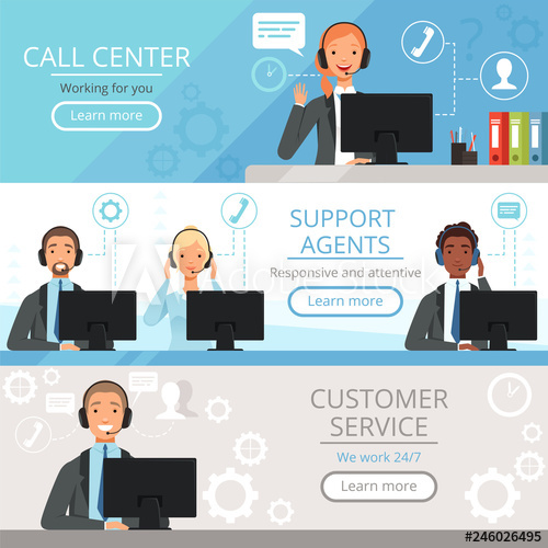 500x500 Call Center Banners Support Agents Characters Customer Service