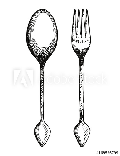 385x500 Vintage Fork And Spoon Vector Cutlery Hand Drawing