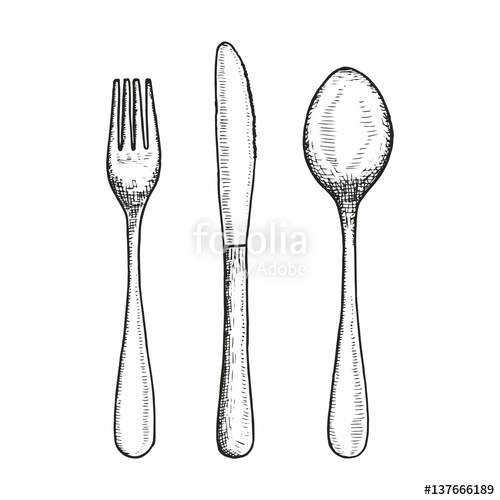500x500 Cutlery Set Sketch Spoon Fork And Knife Vector Illustration