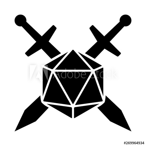 500x500 Swords Crossed With Sided Or Dice Flat Vector Icon