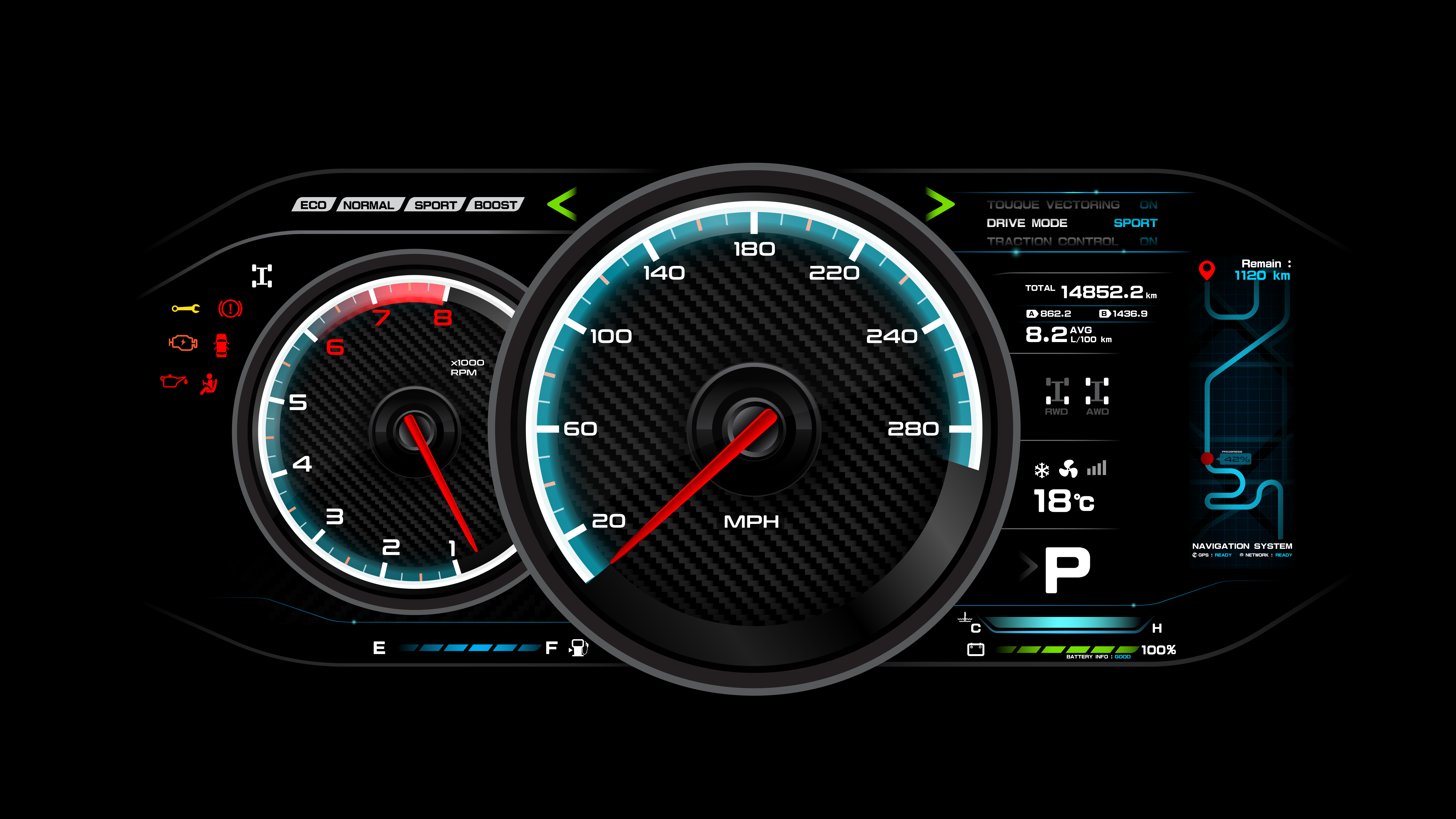 8000x4500 Car Dash Board Vector Illustration
