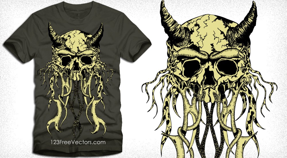 1000x550 Vector Tee Graphic Design With Demon Skull