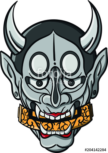 352x500 Japanese Hand Drawn Vector Demon Tattoo Mask Stock Image