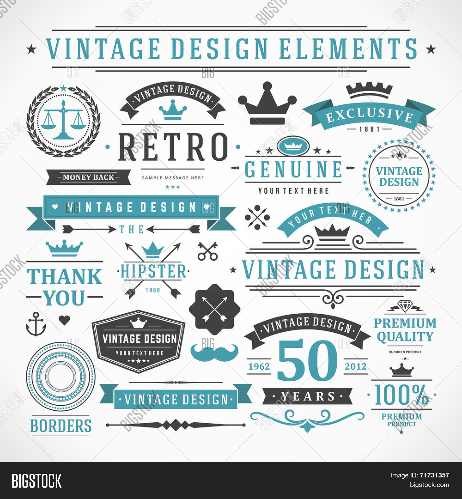 1500x1620 Vintage Vector Design Elements Retro Style Typographic Image