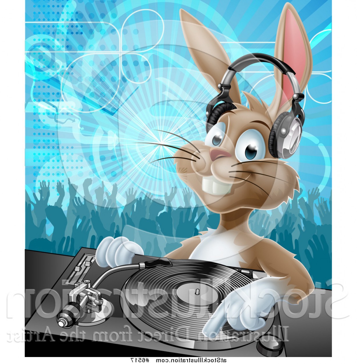 1228x1252 Vector Illustration Of A Happy Brown Bunny Rabbit Dj Wearing
