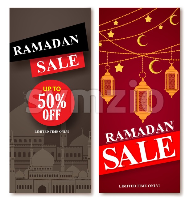 613x650 Ramadan Sale Vector Web Poster Designs Set With Mosque Vector