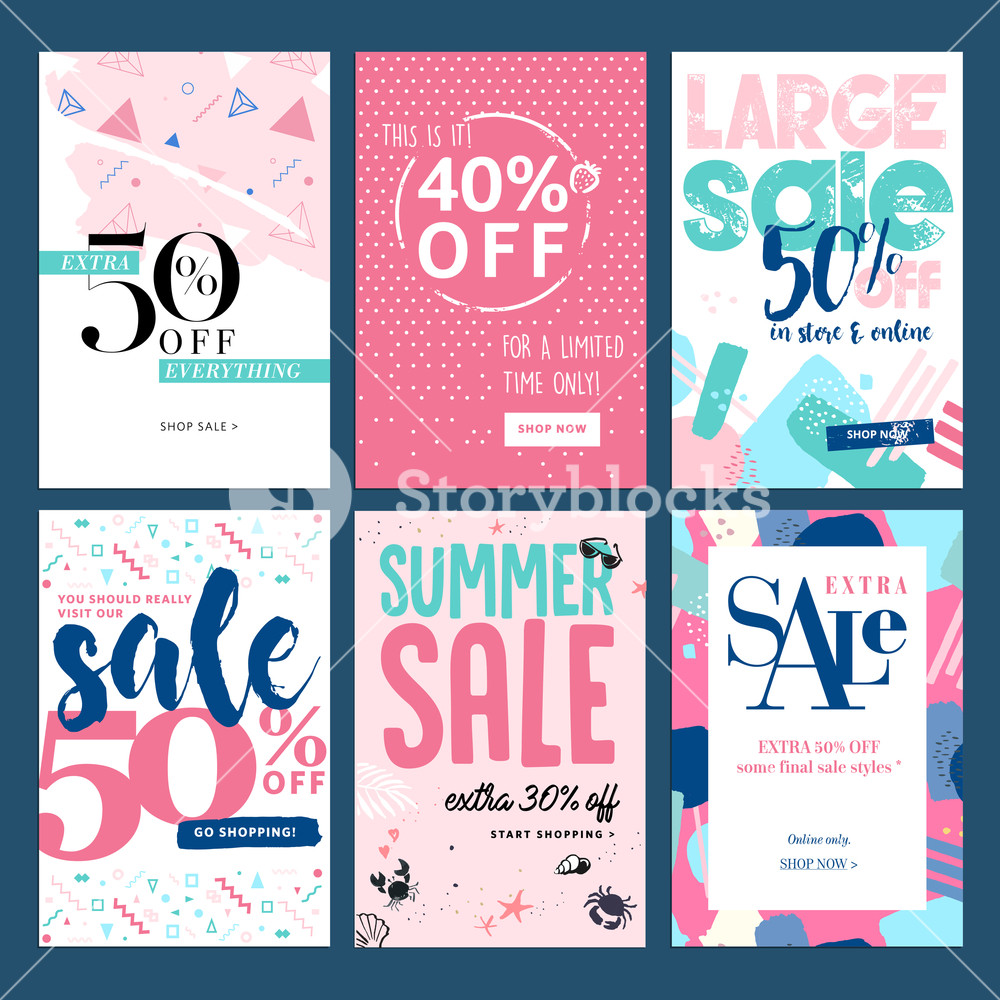 1000x1000 Set Of Mobile Summer Sale Banners Vector Illustrations Of Online