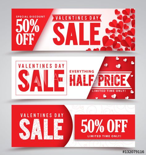 472x500 Valentines Day Sale Vector Banners With Different Designs For Half