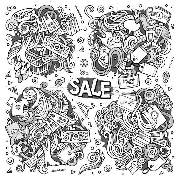 600x600 Vector Cartoon Set Of Sale Doodles Designs Vector Illustration