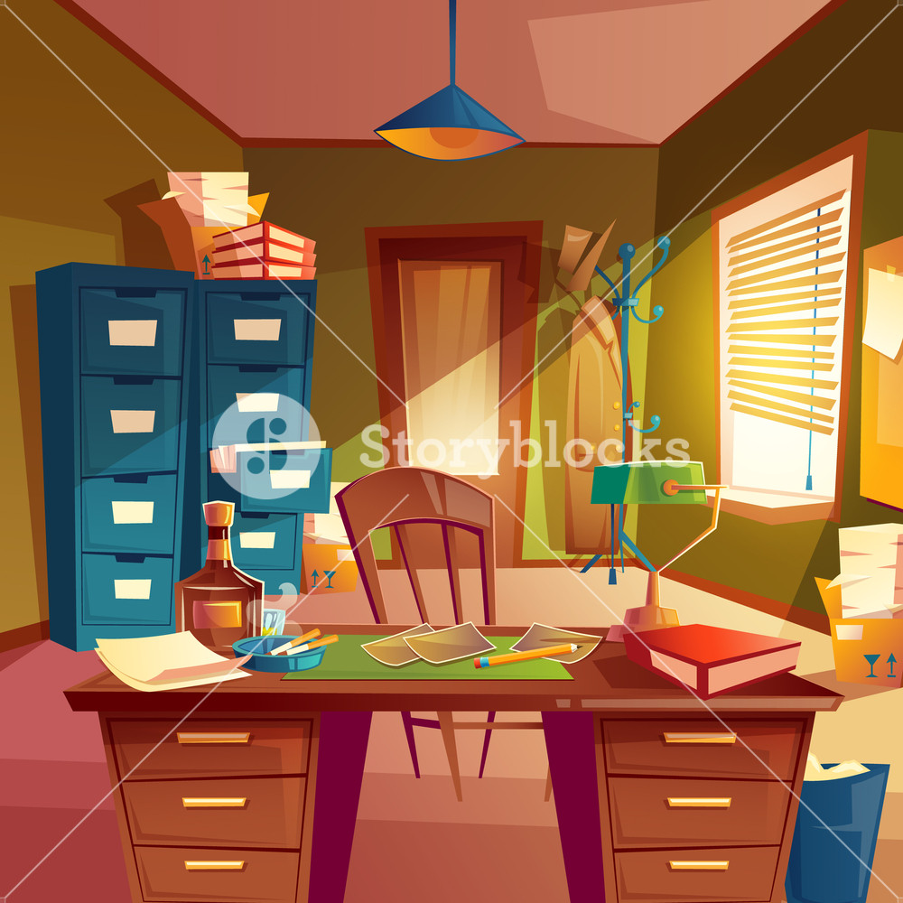 1000x1000 Vector Working Space Of Detective, Office Room Interior Desktop