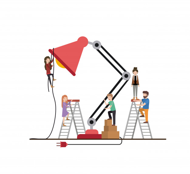 626x575 Teamwork Mini People Doing Desk Lamp Vector Premium Download