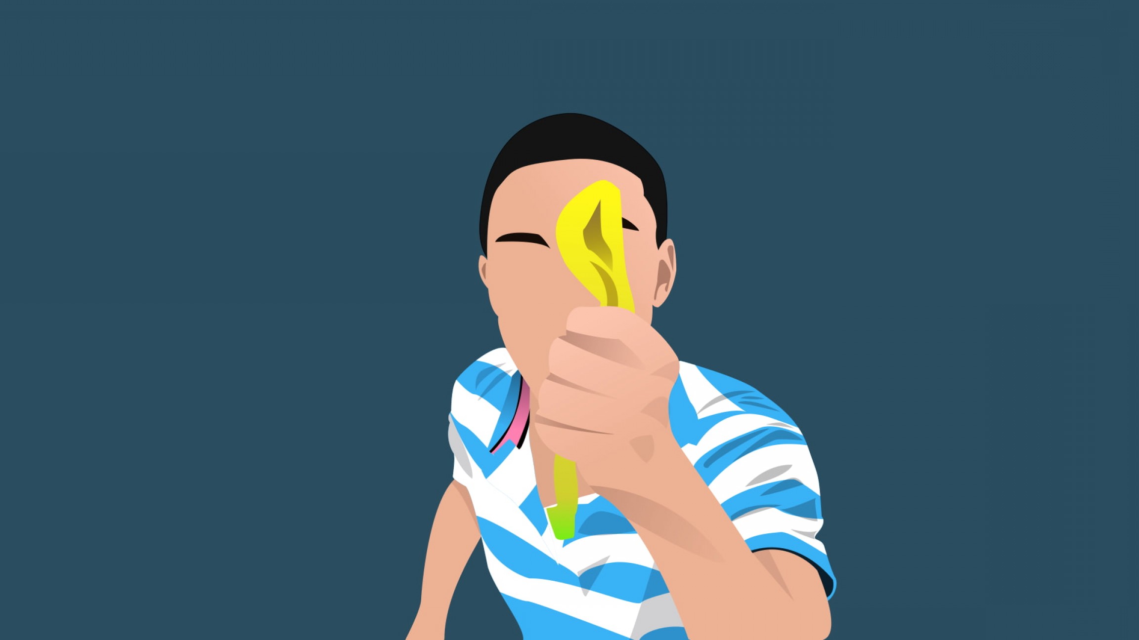 2304x1296 Vector Bananas One Person Studio Shot Blue Copy Space Wallpaper