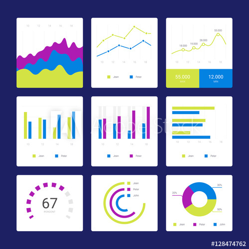 500x500 Flat Graph And Chart Vector Set Colorful Modern Bar And Pie