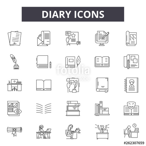 Diary Line Icons, Signs Set, Vector Diary Outline Concept 500x500 Diary Line Icons, Signs Set, Vector Diary Outline Concept