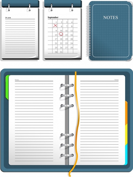 Notebook Icons Colored Realistic Design Free Vector 452x600 Notebook Icons Colored Realistic Design Free Vector