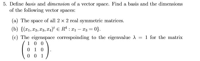 Solved Define Basis And Dimension Of A Vector Space F 698x213 Solved Define Basis And Dimension Of A Vector Space F