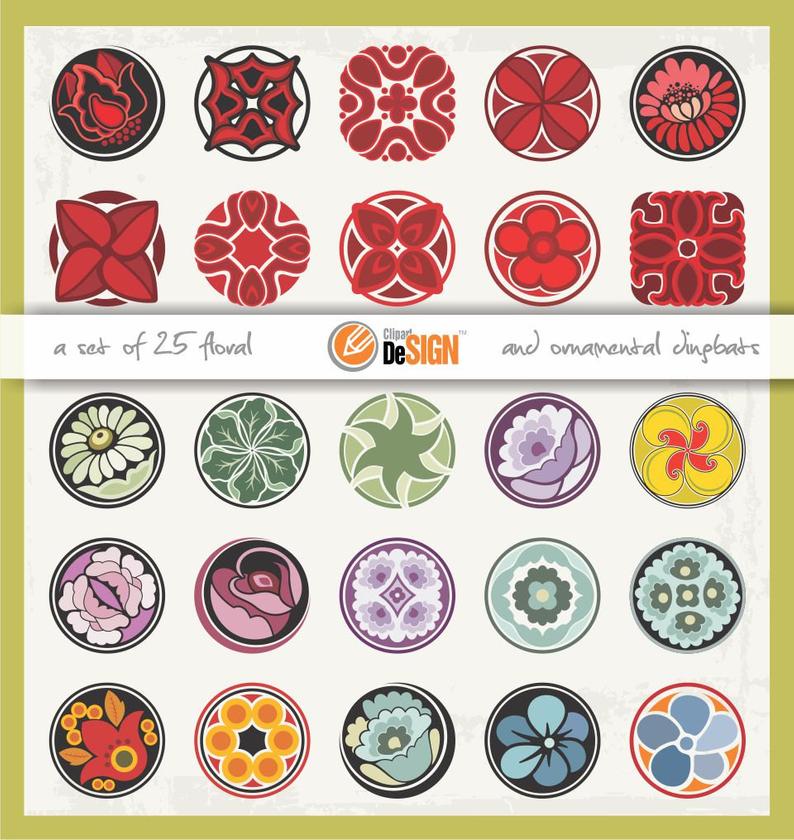 794x840 Floral Dingbats Vector Clipart Ornaments Flowers Design Etsy