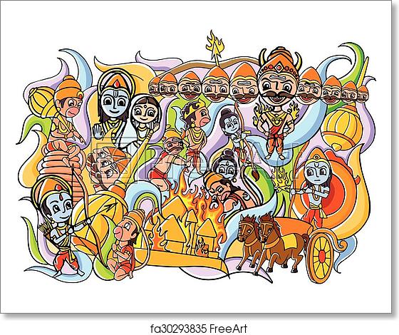 560x470 Free Art Print Of Happy Dussehra Doodle Drawing For Mobile