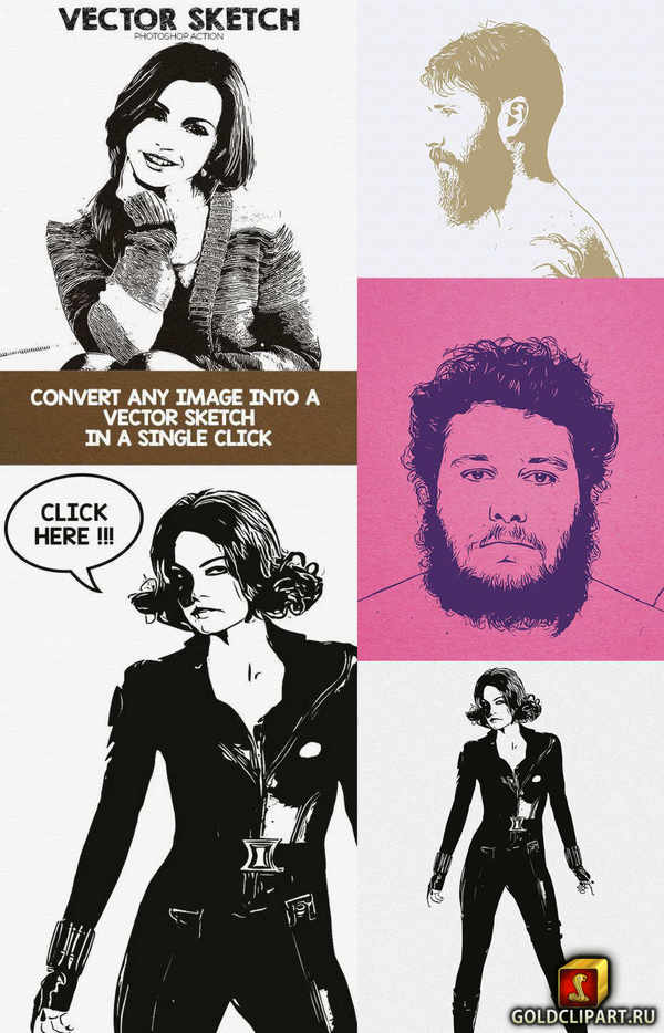 600x934 Vector Sketch Photoshop Action Goldclipart Ru