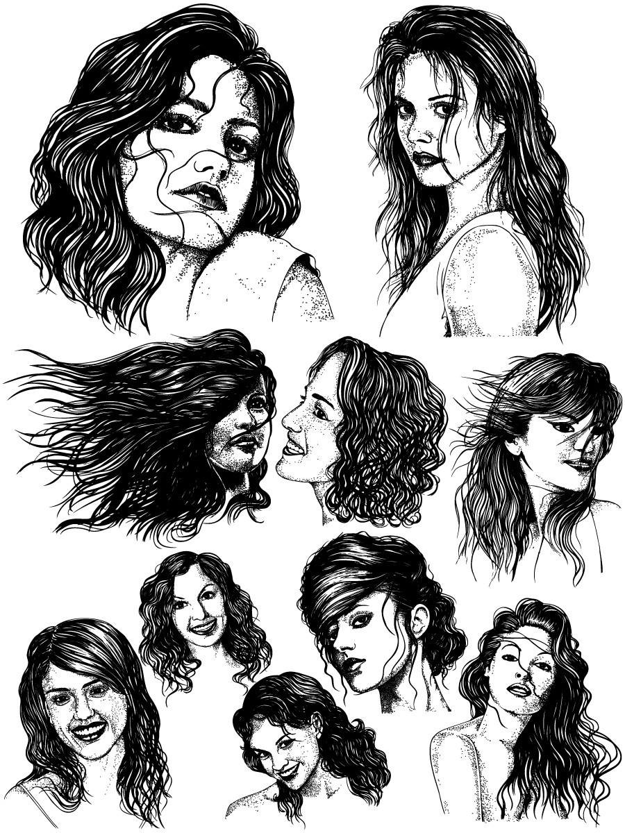 900x1200 Women Face Vector And Photoshop Brush Pack