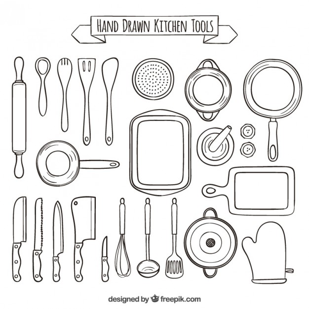 626x626 Hand Drawn Collection Of Kitchen Tools Vector Free Download