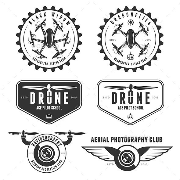 Drones Logo Set Labels, Badges, Design Elements Vector 590x590 Drones Logo Set Labels, Badges, Design Elements Vector
