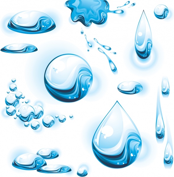 589x600 Water Droplets Icons Blue Transparent Shapes Decor Free Vector