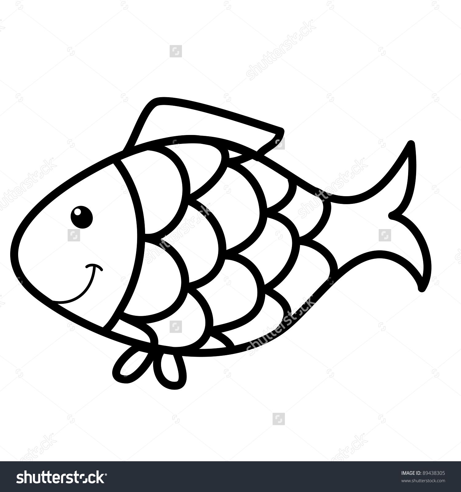 1500x1600 Cute Fish Cartoon, Line Art, Coloring