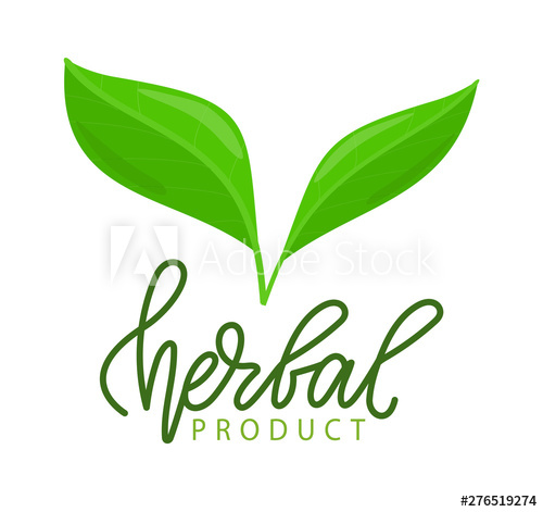 500x471 Herbal Product Inscription, Isolated Green Leaves And Lettering