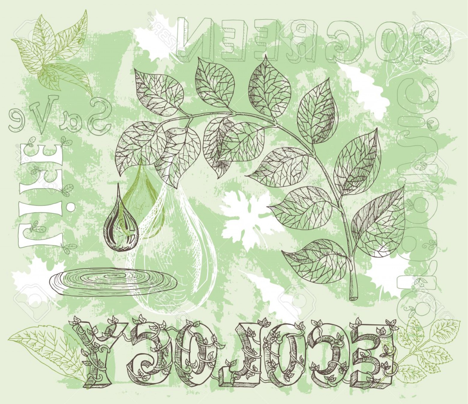 1560x1345 Photostock Vector Ecology Doodle Set With Silhouettes Of Leaves