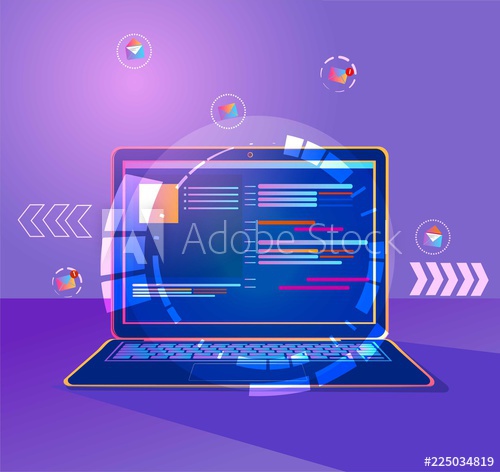 Vector Illustration Laptop, Pc With Vector Ecommerce Symbols 500x472 Vector Illustration Laptop, Pc With Vector Ecommerce Symbols