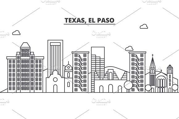 580x386 Texas El Paso Architecture Line Skyline Illustration Linear