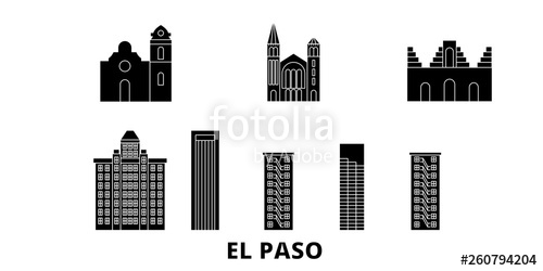 500x250 United States, El Paso Flat Travel Skyline Set United States, El