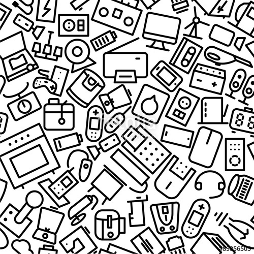 500x500 Electronics Hand Drawn Outline Icon Pattern Stock Image