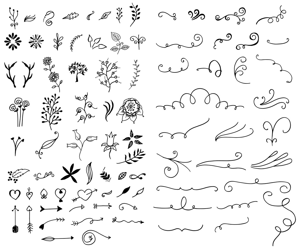 1160x967 Hand Drawn Vector Elements Kit Bonus Logos