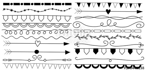 500x244 Hand Drawn Doodle Dividers Borders Set, Decorative Elements