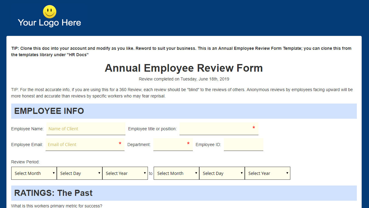 1215x685 Employee Evaluation Form Annual Review Form