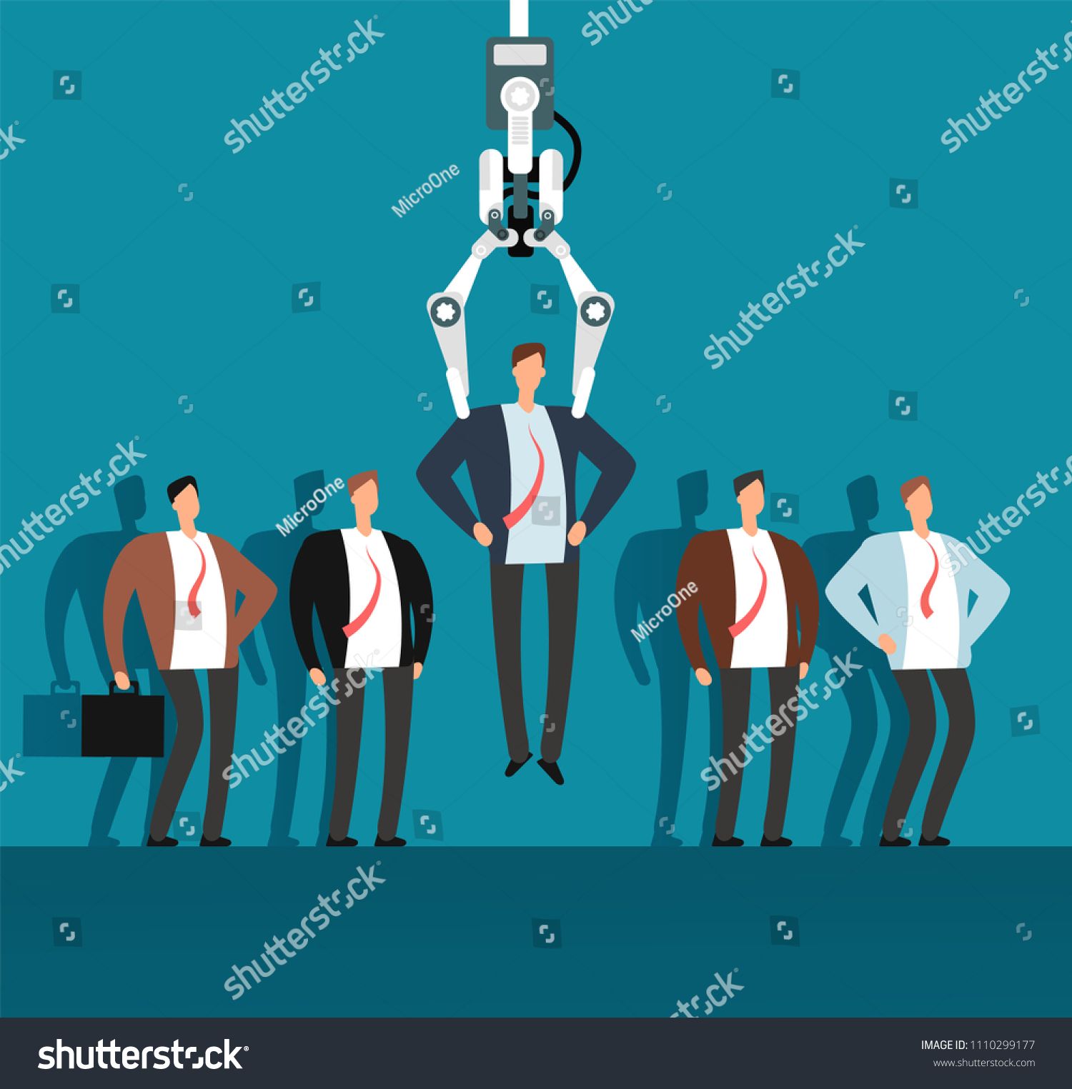 1500x1525 Robot Recruiter With Industrial Claw Choosing Man From Selected